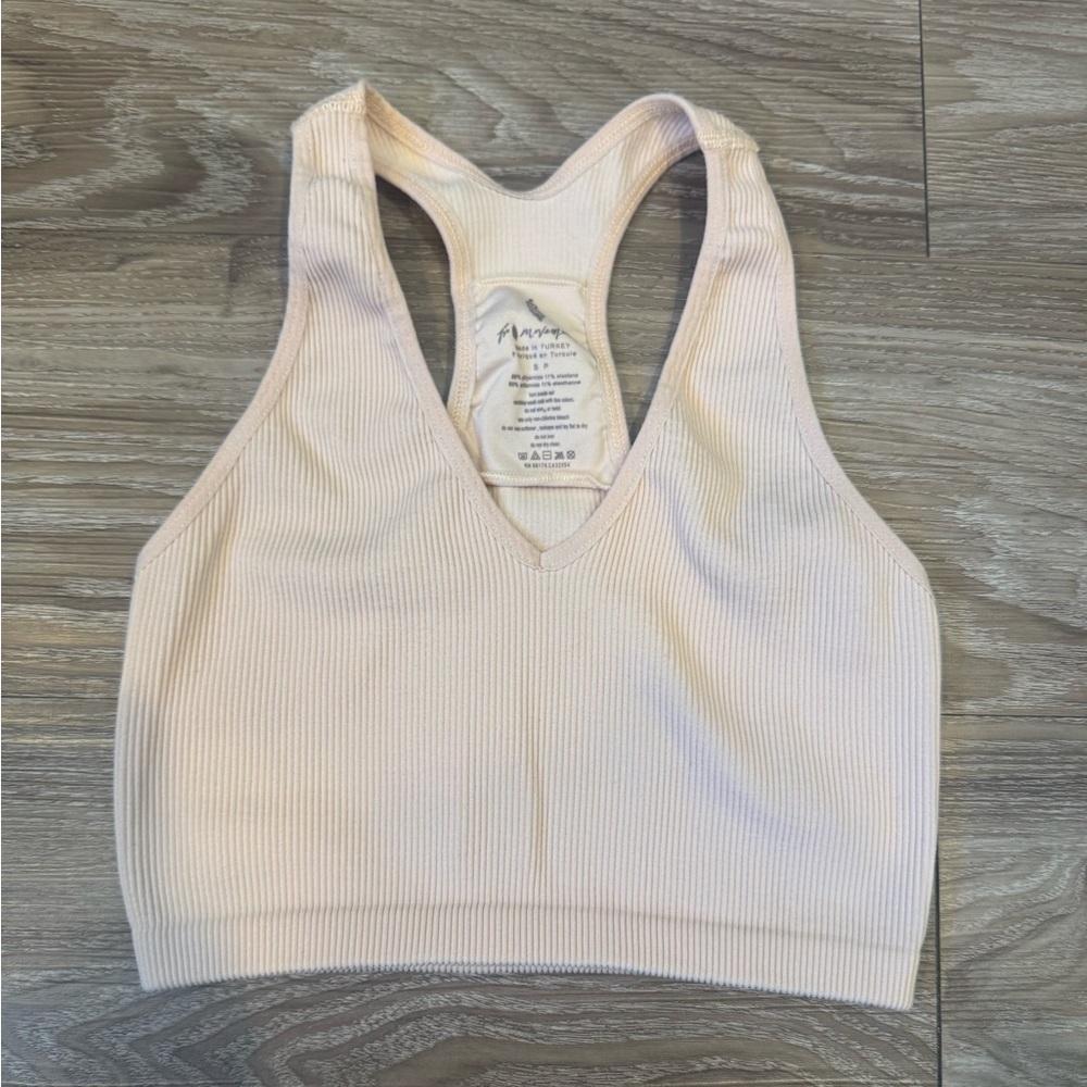 free people FP movement peach pink Ribbed V-Neck Racerback Sports Bra size small